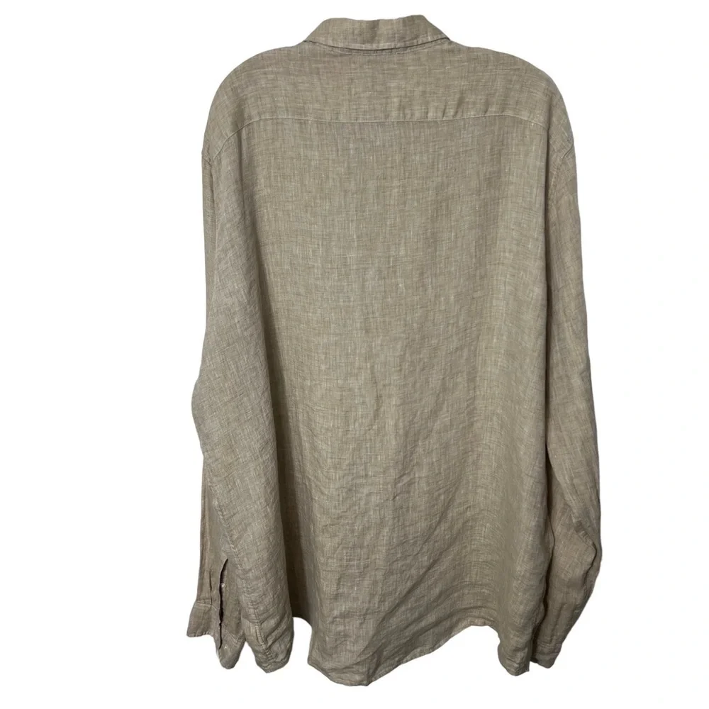 MICHAEL KORS Linen Long Sleeve Shirt in Tan Size XXL